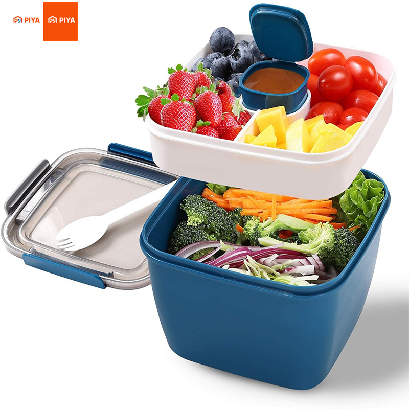 Food Storage Box Large - Draagbare salade-lunchcontainer Slakom 2-compartimenten met grote