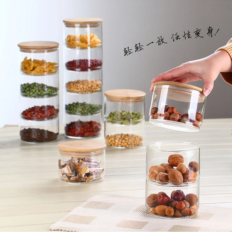 Food Storage Set Glass - Nieuwe 1200 ml 3-laags glazen voorraadbusjes