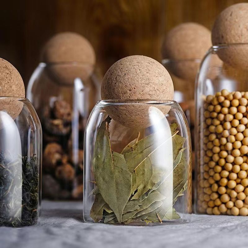 Food Storage Glass Round - Doorzichtige glazen voorraadpotten met ronde kurkstop,