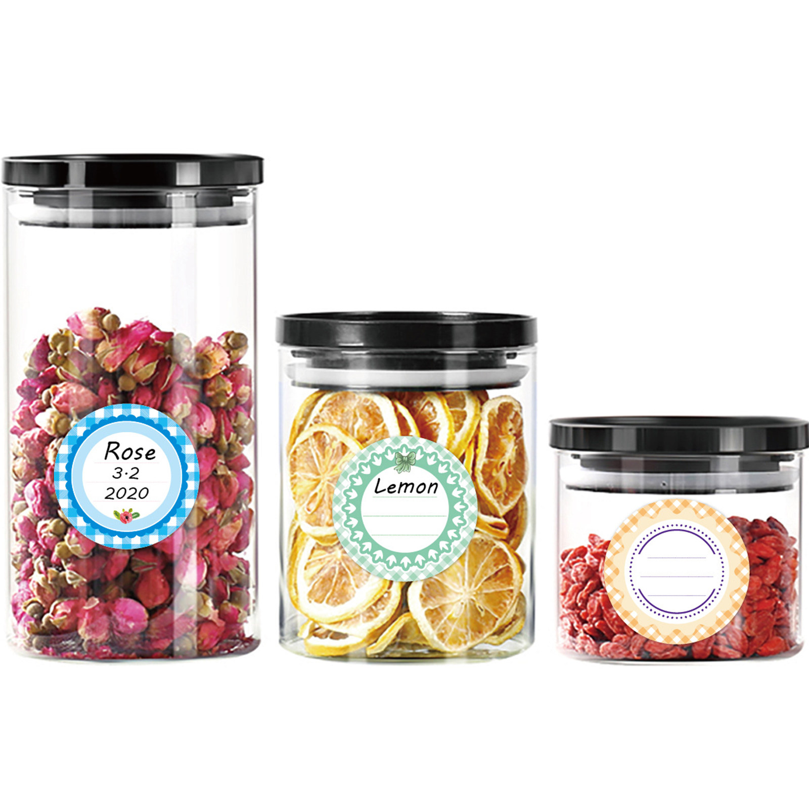 Food Storage Glass Round - 20 vellen gekleurde ronde waterdichte etiketstickers
