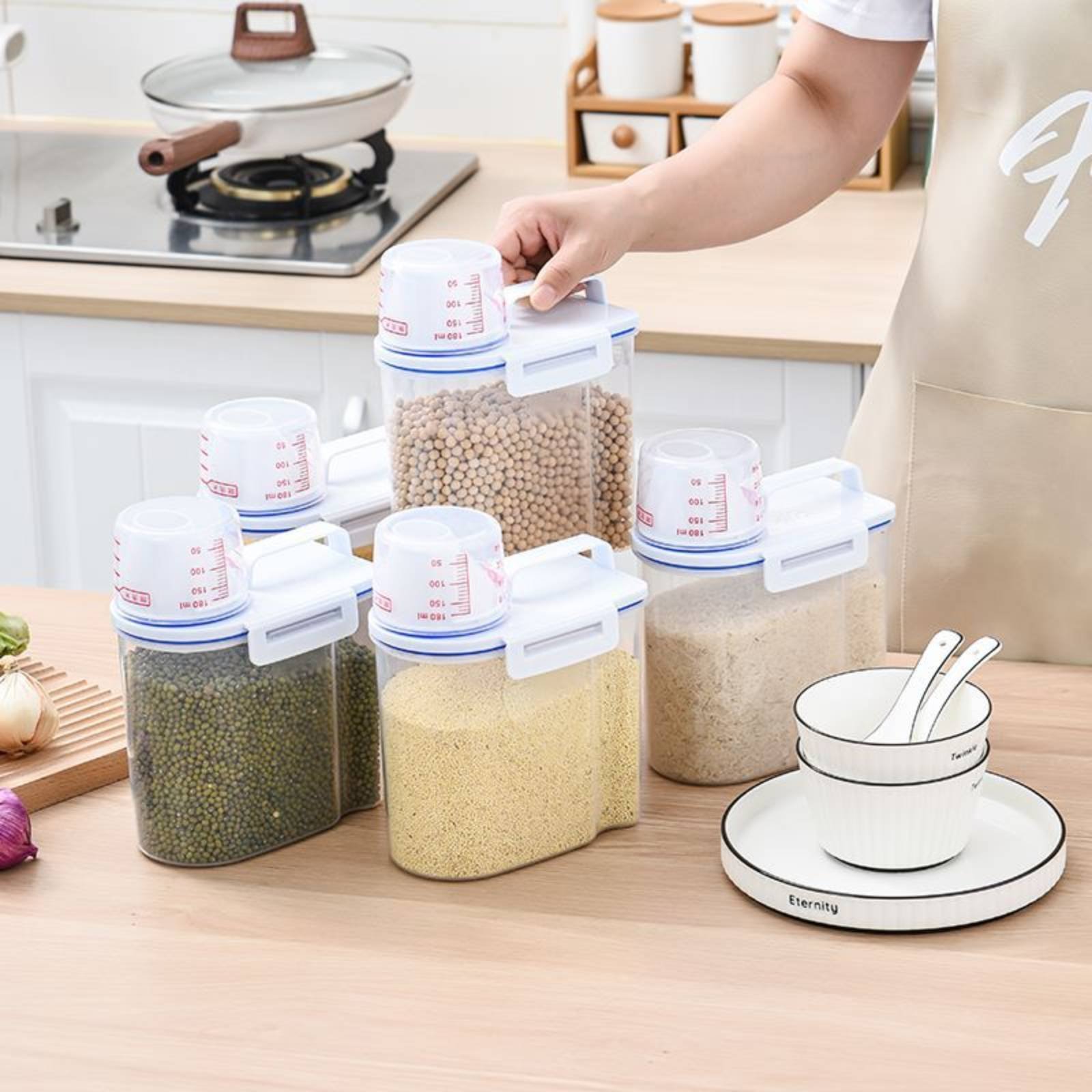 Food Storage Dispenser - Rijstbewaarcontainer Veilige rijstdispenser met maatbeker Droge