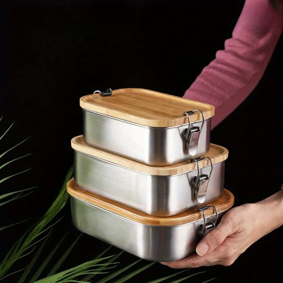 Food Storage Oven Safe - Nieuwe 304 roestvrijstalen lunchbox met bamboe