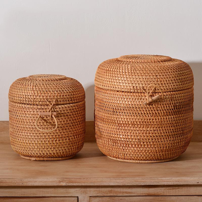 Food Storage Oven Safe - Handgeweven Rotan Thee Opbergdoos Met Deksel