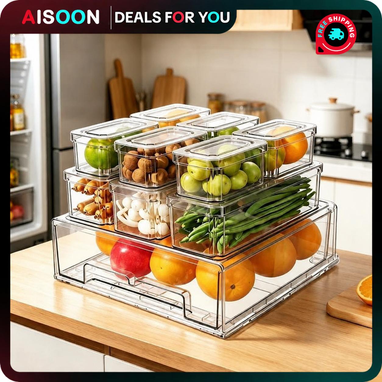 Food Storage Without Plastic - 10/14-delige koelkastorganisatoren met deksels, uittrekbare lade,