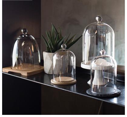 Food Storage Set Glass - Glazen vershouddeksel Taartbord met houten dienblad
