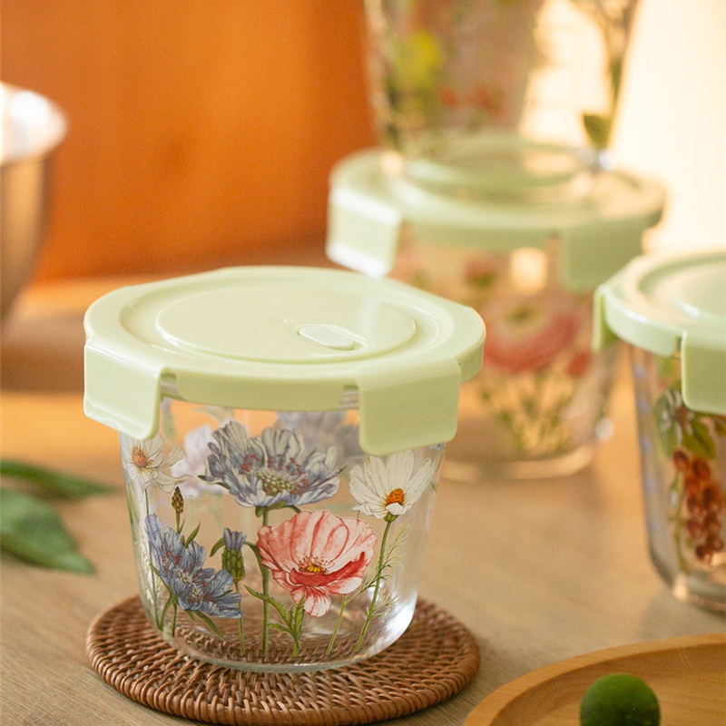Food Storage Glass Round - Voedselbewaardoos Franse Vintage Bloemen Hittebestendige Vershoudbare